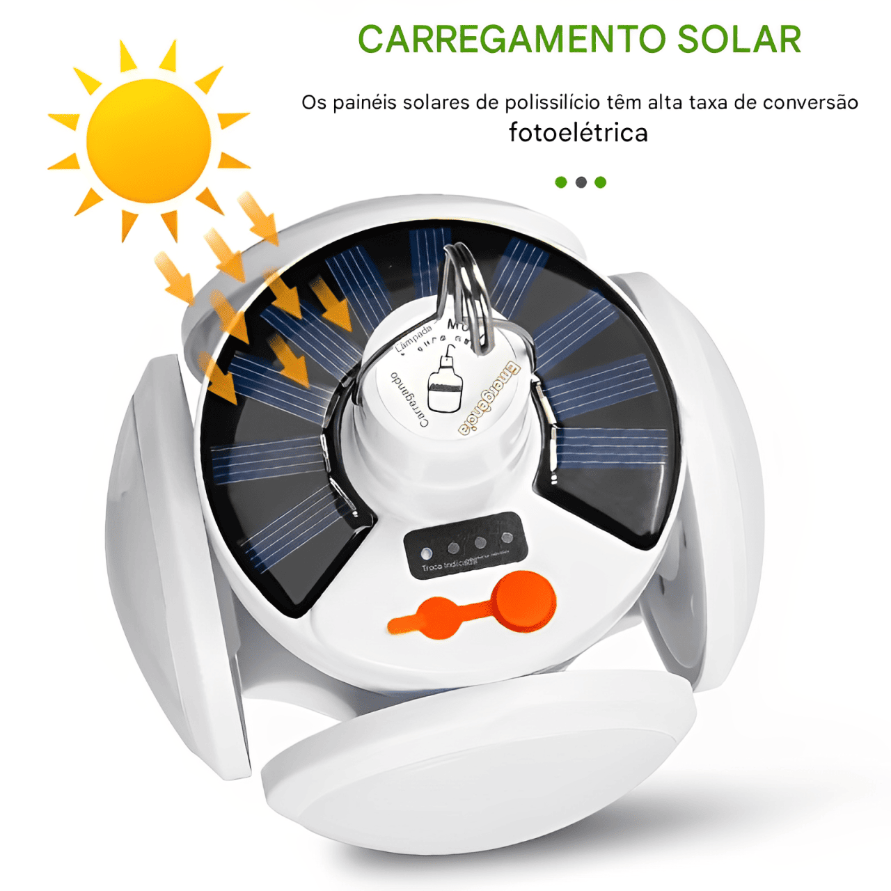 Lâmpada Solar 2 em 1 – Recarregável via Solar e USB