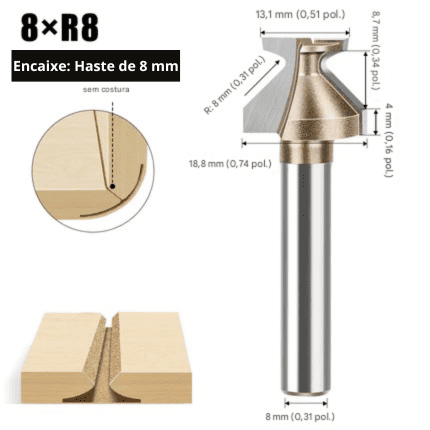 Fresa Arco Dobra R8 para Tupia Haste 1/4" e 1/2" – Ideal para Portas e Móveis
