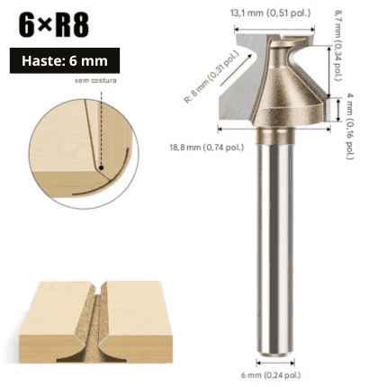 Fresa Arco Dobra R8 para Tupia Haste 1/4" e 1/2" – Ideal para Portas e Móveis