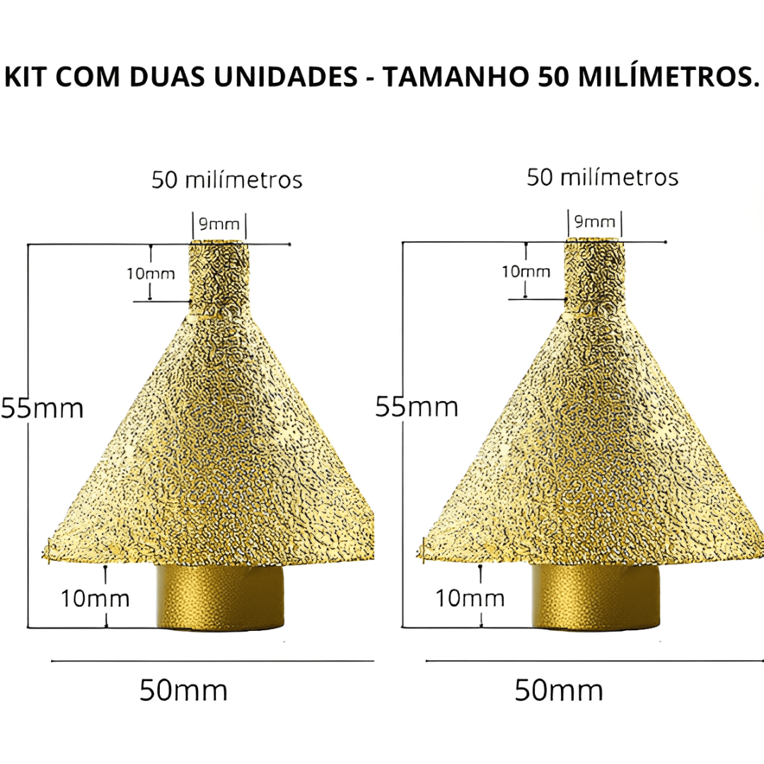 Kit de Brocas Diamantadas (2 Peças) para Furos de 9 a 50 mm + Adaptador para Furadeira
