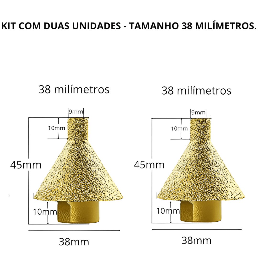 Kit de Brocas Diamantadas (2 Peças) para Furos de 9 a 50 mm + Adaptador para Furadeira