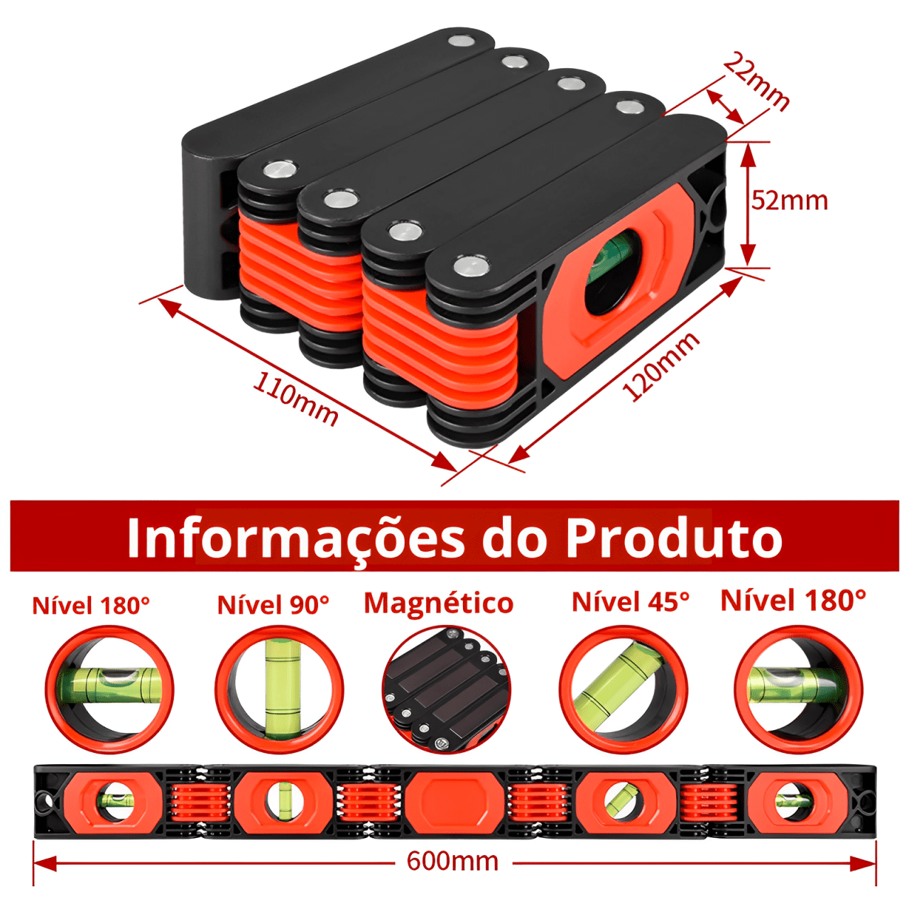 Nível Dobrável Magnético 28 Polegadas