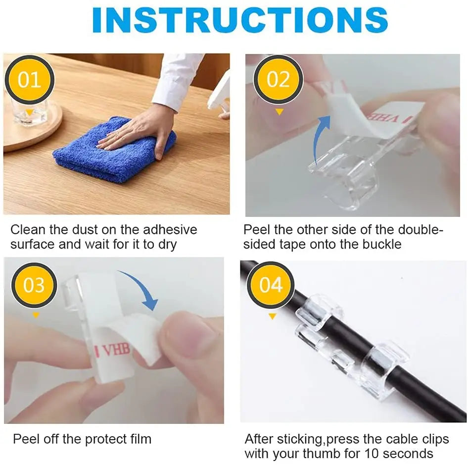 Suporte Organizador de Cabos e Fios, Fixação Prática (Parede e Mesa) – 60 Unidades