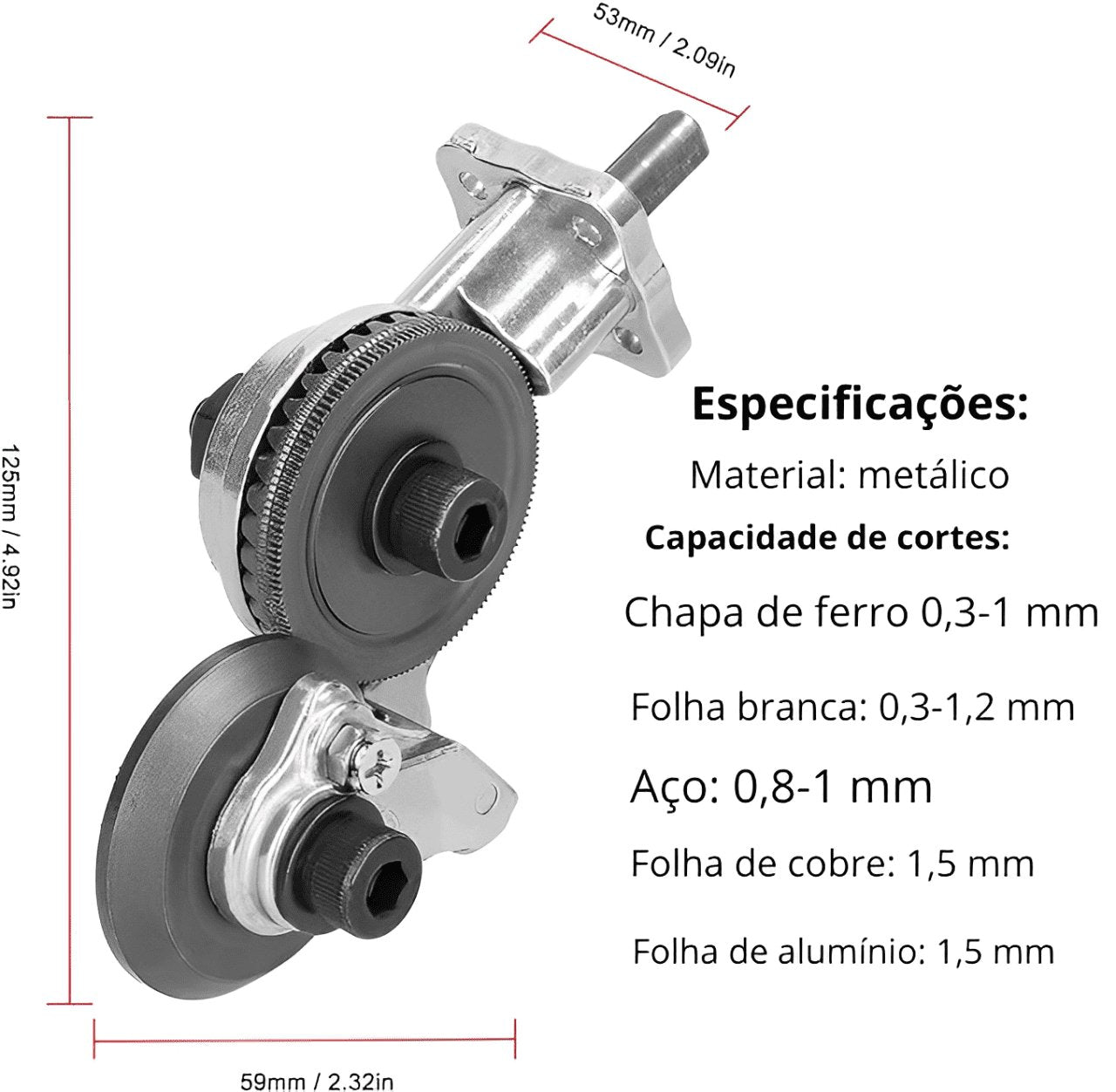 Cortador de Chapa de Metal Adaptável para Furadeira e Parafusadeira - Parafuso solto
