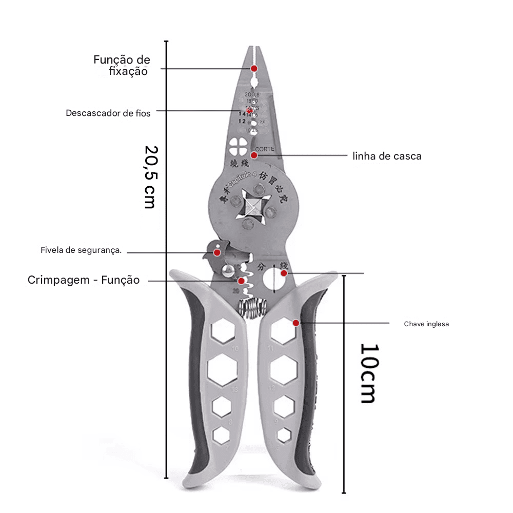 Alicate 3 em 1 para Fios – Corte, Crimpagem e Desencape