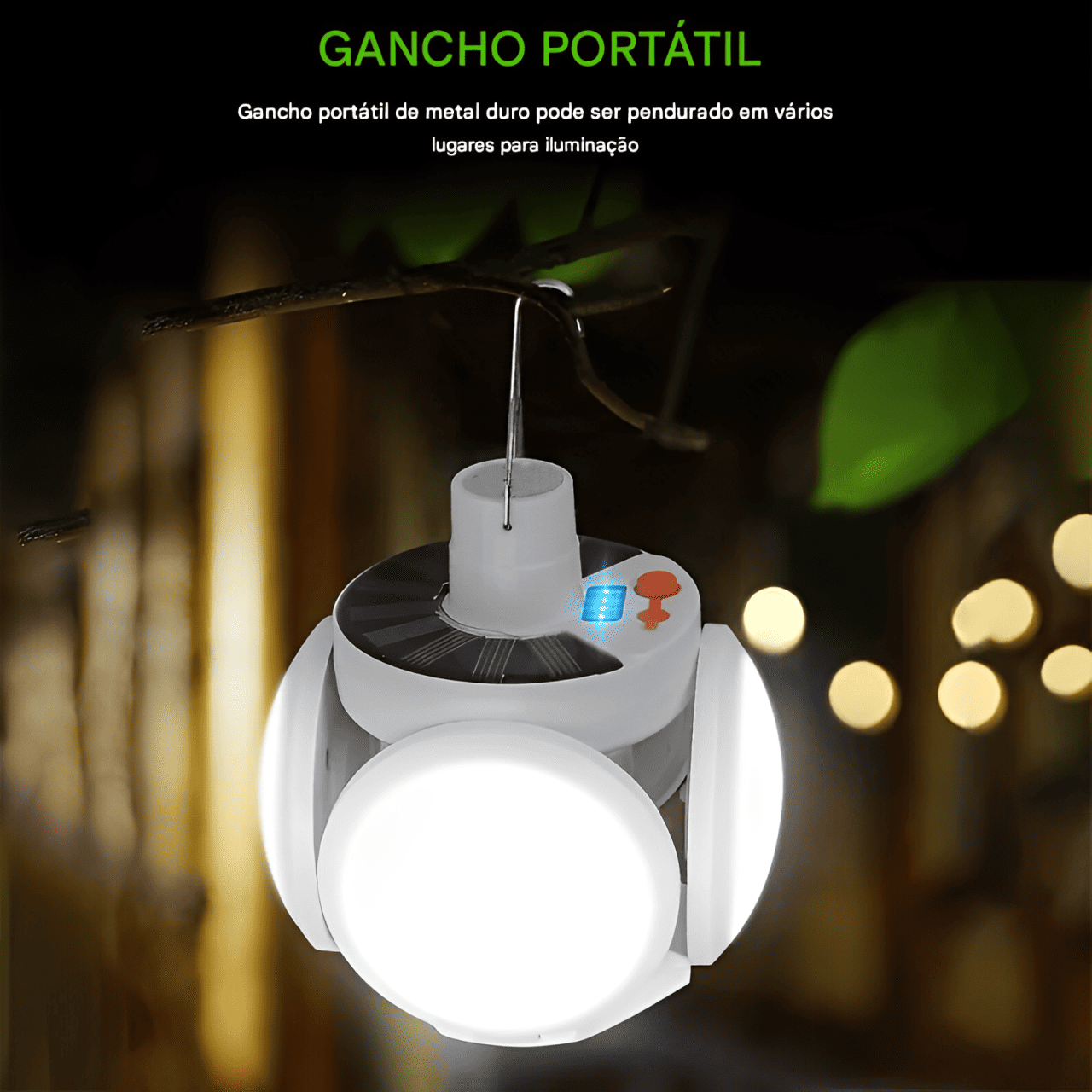Lâmpada Solar 2 em 1 – Recarregável via Solar e USB