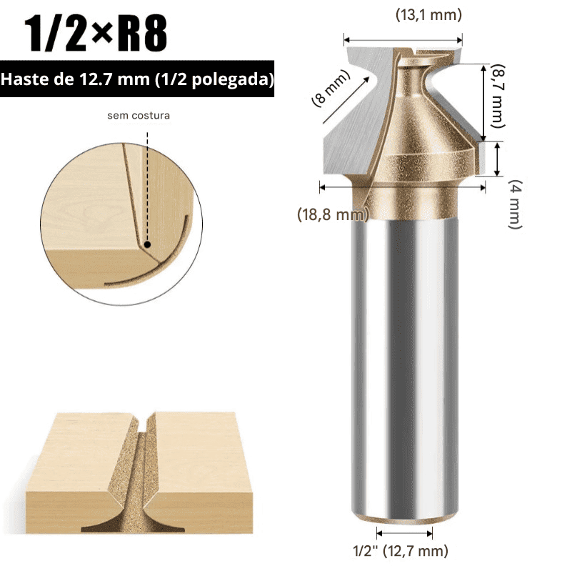 Fresa Arco Dobra R8 para Tupia Haste 1/4" e 1/2" – Ideal para Portas e Móveis