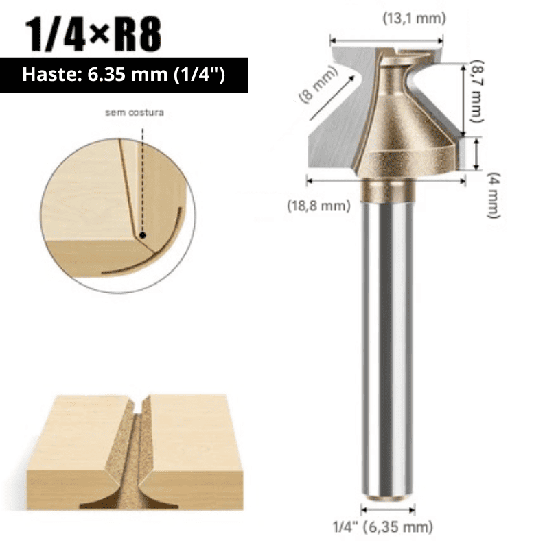 Fresa Arco Dobra R8 para Tupia Haste 1/4" e 1/2" – Ideal para Portas e Móveis