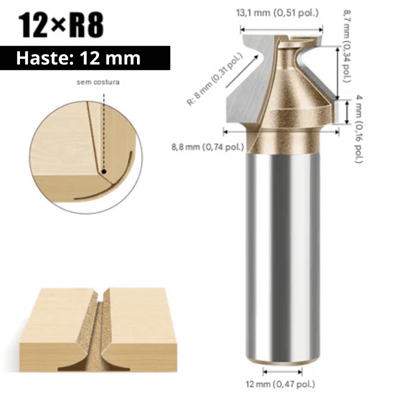 Fresa Arco Dobra R8 para Tupia Haste 1/4" e 1/2" – Ideal para Portas e Móveis