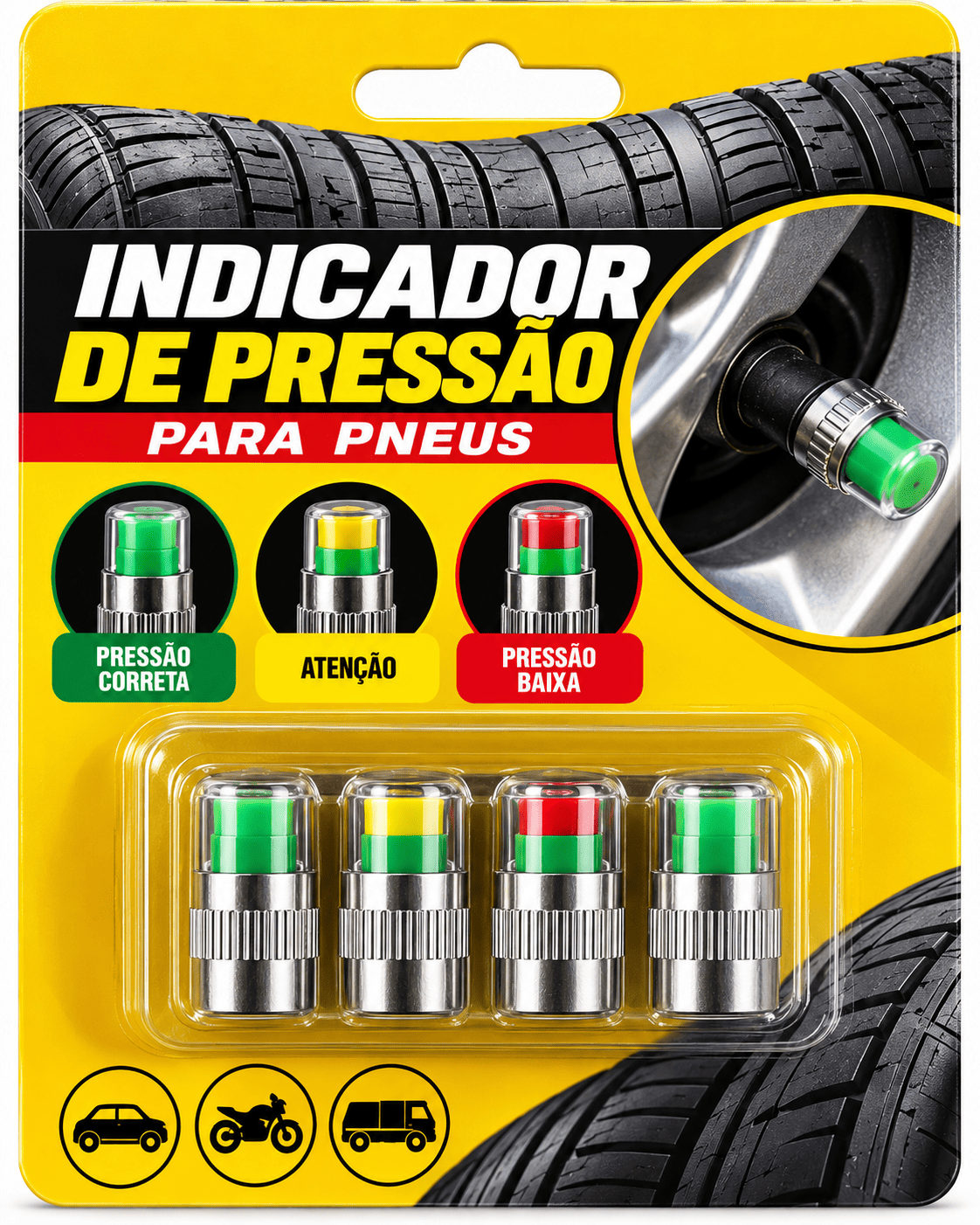 Tampa Indicadora de Pressão dos Pneus com Alerta por Cores