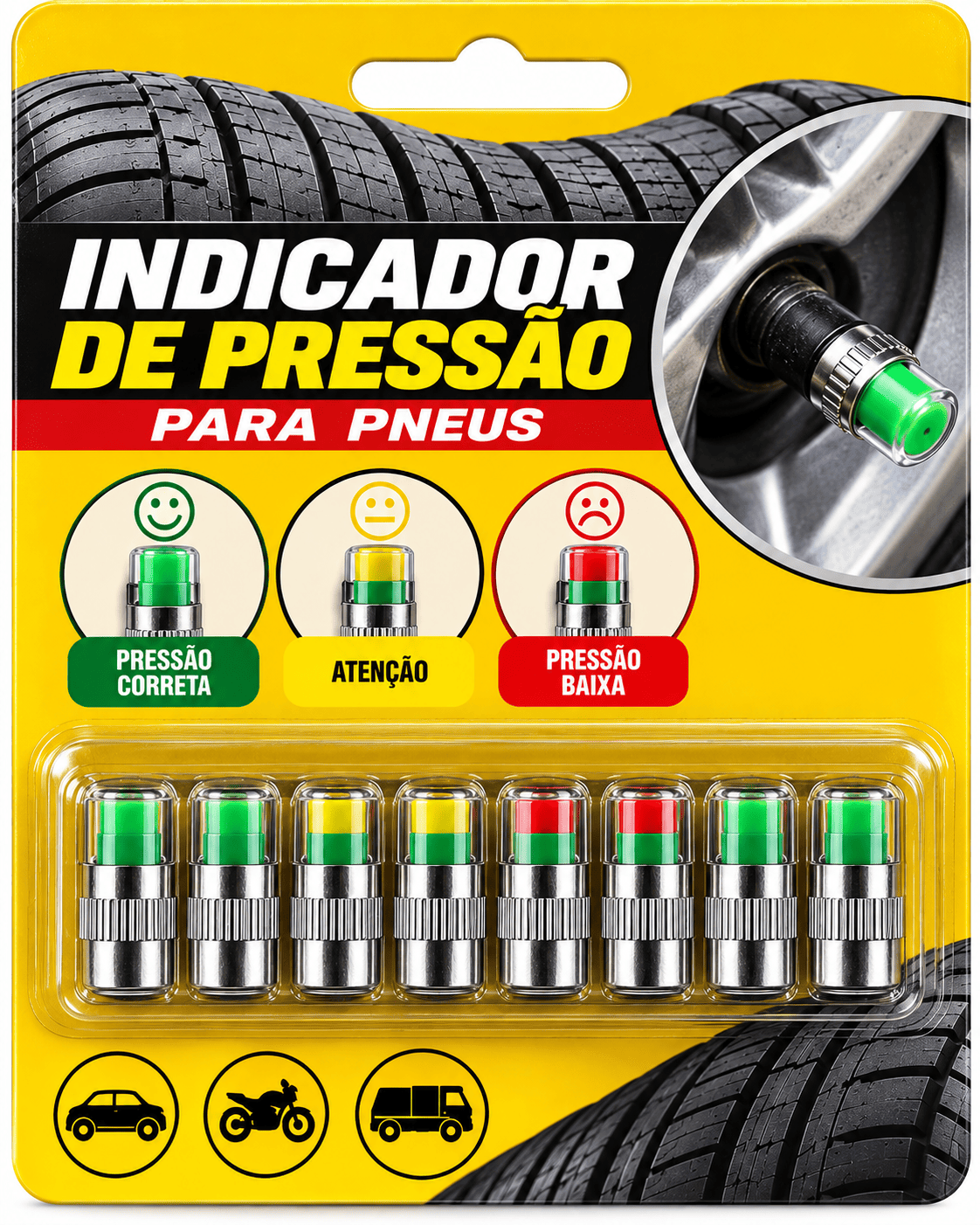 Tampa Indicadora de Pressão dos Pneus com Alerta por Cores