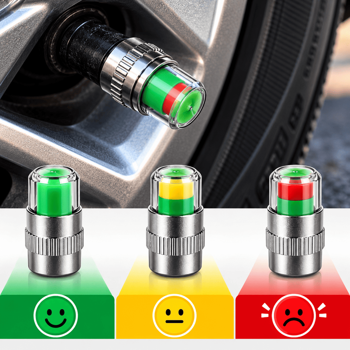Tampa Indicadora de Pressão dos Pneus com Alerta por Cores