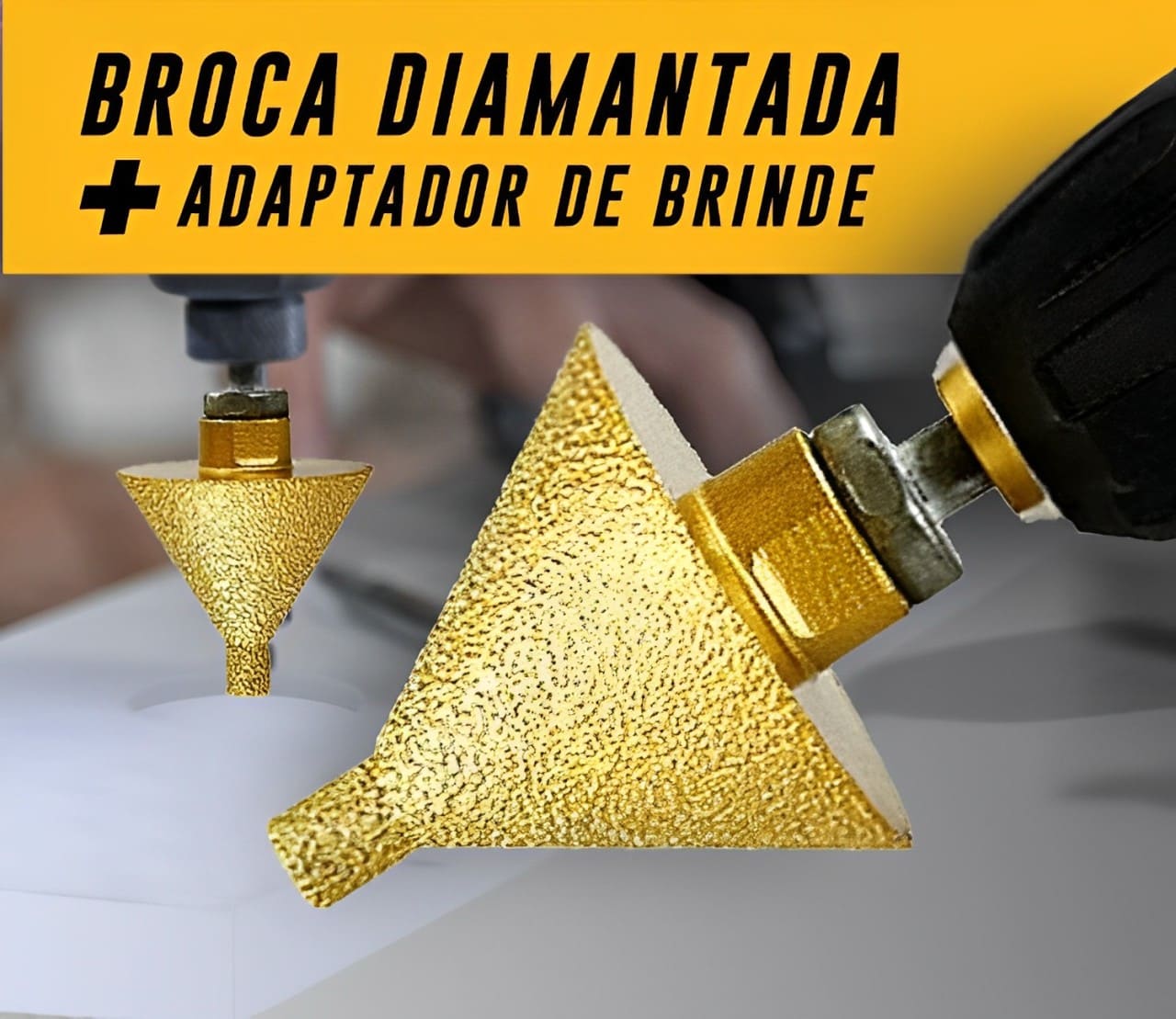 Kit de Brocas Diamantadas (2 Peças) + Adaptador de Furadeira Brinde